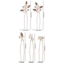 1 Set Gold Leaf Five-Star Crystal Faux Pearl Multi-Combination Wearable Minimalist Bridal Hair Pin Headpiece, Suitable For Wedding, Daily, Party - Gold - View 5