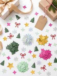 100pcs Christmas Table Confetti, Mixed Christmas Tree, Snowflake, Star And Bow Shapes, Suitable For Christmas Dinner Party Table Decoration - Christmas Confetti - View 8