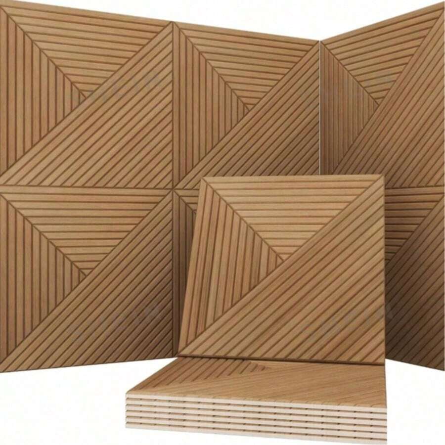 3 buah Panel Dinding Kayu 2D Perekat Diri, Stiker Dinding Kisi Dekoratif, Panel Pemasangan Mudah, Cocok Untuk Studio Rekaman/Kantor Rumah dan Ruang Tamu - A - View 1