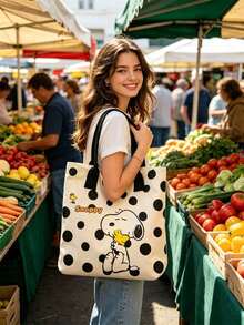 1pc Peanut Snoopy Print Canvas Crossbody Tote Bag, Casual Minimalist Style, Multi-Functional Small Shoulder Handbag, Durable Adjustable Strap, Suitable For Women And Teenagers, Ideal For Daily Outings, Work, School And Shopping - View 6