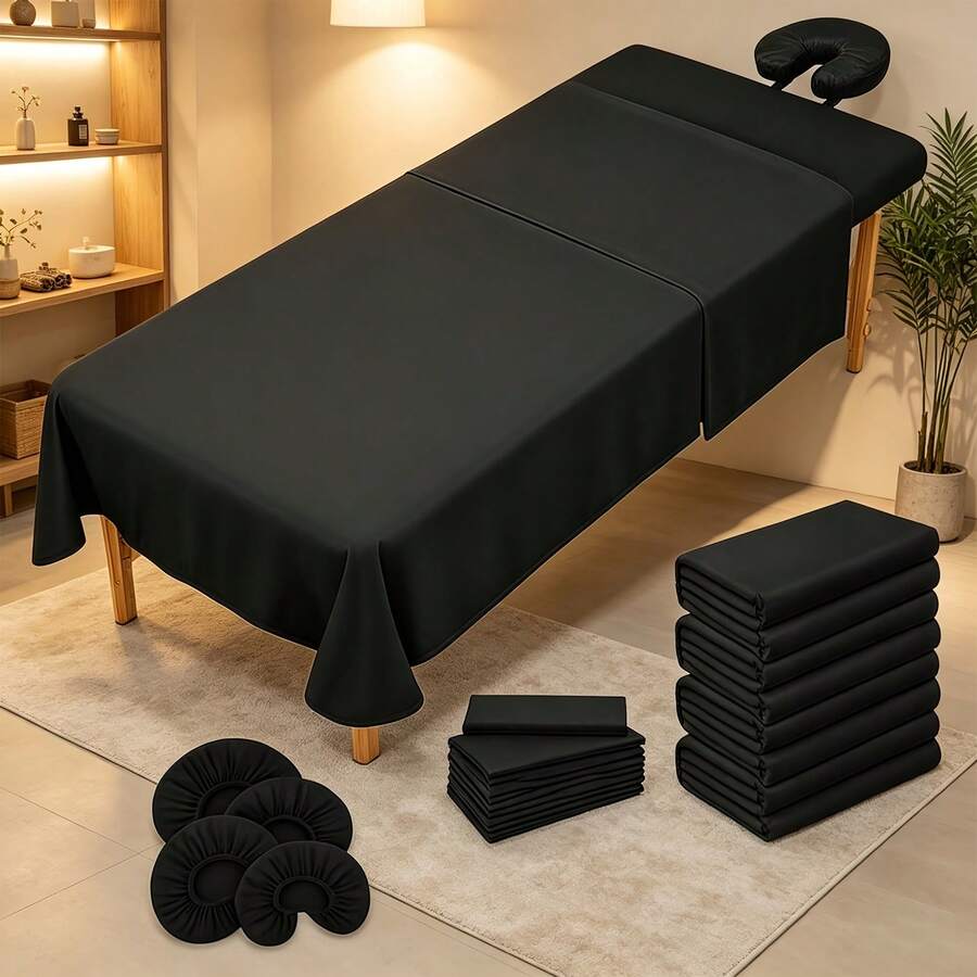 This 3-Piece Massage Bed Set Includes 3 Soft, Breathable Fiber Massage Bed Covers, An Oil- And Water-Resistant Reusable Premium Face Cover, And 1 Pillowcase, 1 Fitted Sheet, And 1 Sheet. - Multicolor - View 1