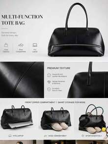 Dedoo Women's Viral MultiFunction Duffle Tote BagFaux LeatherFront Zipper Shoe CompartmentLarge‑Capacity Minimalist Weekender Bag For Commute Travel Fitness - Black - View 5