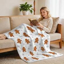 1pc Christmas Gingerbread Man Pattern Blanket, Single Layer Flannel Single-Sided Printed Blanket, Perfect For Holidays, Birthdays, Sofa And Home Decor - Multi-color 2 - View 9