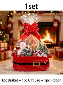 1 set Keranjang Penyimpanan Hadiah Bertema Natal, Termasuk Kantong Datar dan Hiasan; Set Hadiah Pesta Malam Natal, Penyimpanan dan Pajangan Hadiah Natal, Pajangan Hadiah Pesta Natal, Dekorasi Meja Natal, Pembungkus Hadiah Natal - beraneka warna - View 13