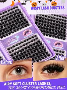 Mixed‑Style False Eyelash Cluster Set, Available In 120/192/208/352/408/608 Pieces. Black & Colored DIY Home‑Use Lash Clusters, Lightweight & Soft Segmented Lash Extension Kit, Great For Daily Makeup, School Performances, Halloween And Cosplay. - D - View 4