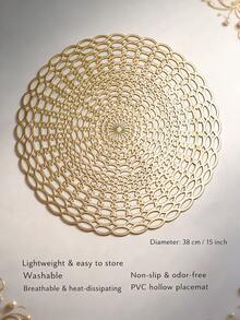 12pcs, Gold Round Hollow PVC Placemats, Washable Tabletop Decor Mats, Non-Slip Odorless Tableware Pads, Durable Highly Attractive Coasters, Suitable For Restaurants, Cafes, Homestays, Fit For Festivals, Parties, Gatherings, Birthdays, Weddings, Dinner Parties. - Multicolor - View 3