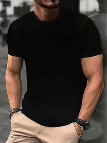 Men's Summer Fashion Versatile English Letter Print Crew Neck Short Sleeve T-Shirt - Black - View 3