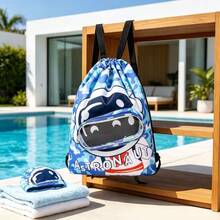 1pc Cartoon Print Swim Bag Dry Wet Separation Waterproof Backpack Swimming Storage Bag Beach Storage Drawstring Toiletry Bag - Blue - View 3