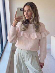 Women's Autumn/Winter New Elegant Pink Ruffle Knit Top, Suitable For Workplace Commute, Office Wear, Business Professional, Daily Casual Autumn - Pink - View 11