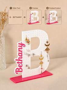 Personalized Name And Initial Earring Holder, Custom Wooden Jewelry Display Stand, Organizer For Studs, Dangles And Small Accessories On Dressers And Desks, Decorative Storage Display For Bedrooms/School, Dorms And Market Stalls ,Christmas Gift, - Multicolor - View 6