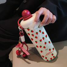 1PC 600ML Heart Strawberry, Simple Heart, Strawberry Flower Pattern Stainless Steel , Double-Use Coffee Cup, Portable Straw Cup, Stylish Lanyard , Suitable For Office, Home, Gift Recommendation, Coffee/Milk/Tea - Multicolor - View 3