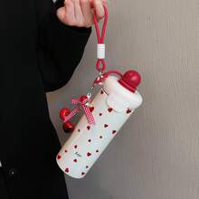 1PC 600ML Heart Strawberry, Simple Heart, Strawberry Flower Pattern Stainless Steel , Double-Use Coffee Cup, Portable Straw Cup, Stylish Lanyard , Suitable For Office, Home, Gift Recommendation, Coffee/Milk/Tea - Multicolor - View 2