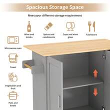 Kitchen Island On Wheels, Rolling Storage Trolley With Foldable Tabletop, 3 Drawers, 2 Doors, Lockable Swivel Wheels, Towel Rack – Versatile For Dining Room & Living Room,135*44(70)*90cm - Grey + MDF - View 2