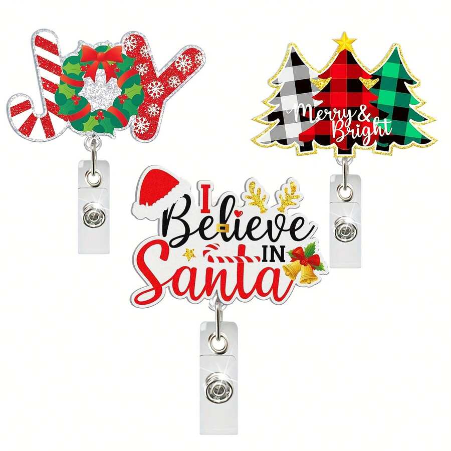 1pc Retractable Badge Reel With Clip - Santa Claus Design, Nurse Gift - Perfect Medical Office Accessory For Nurses, Ideal Gift, Holiday Accessory, Durable Clip, Workplace Essential, - Random Style - View 1