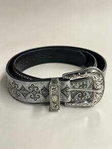 APLCSEY Women's Vintage Western Style Belt, Silver Buckle Rivet Decor Fashion Belt, Suitable For Jeans And Dresses. - Grey - View 1