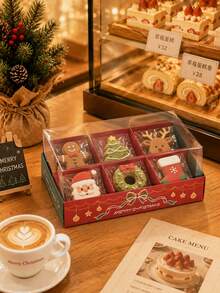1pc/2pcs/4pcs Christmas Gift Box 6-Compartment Lid & Base Box, Divided Storage For Candy, Cookies, Snacks, Red & Green Cookie Box, Dessert Box, New Year Party Favor - View 8
