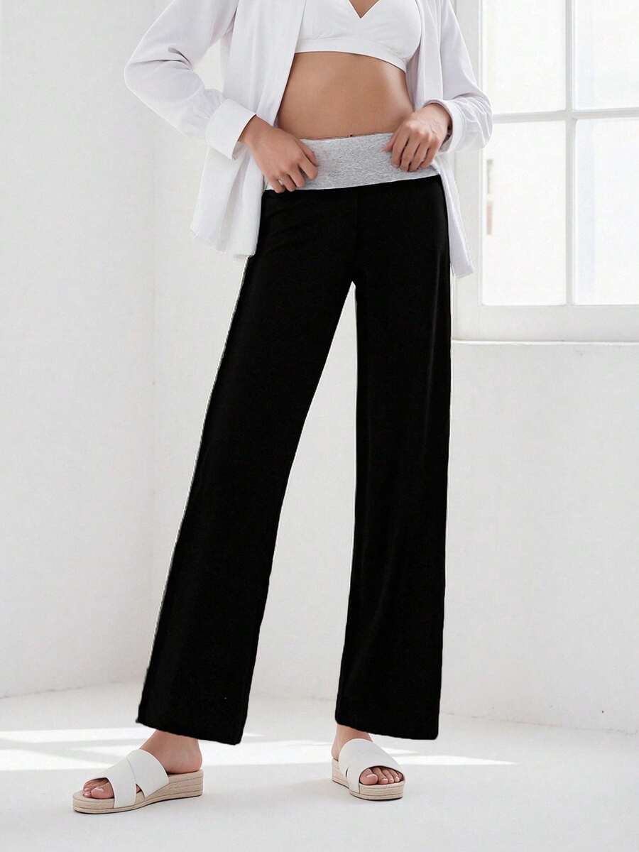 Womens Flare Sweatpants Drawstring Elastic Waist Bootcut Pants Trousers - Black - View 1