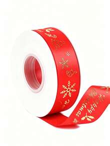 Classic Festive Flat Roll Shape Red And Green Ribbon With Gold Snowflake Reindeer And Christmas Tree Prints, Neat Edges For Gift Wrapping And Bow Making, Christmas Craft Ribbon For Presents, Parties, Weddings, Winter Holiday And New Year Celebrations - Multicolor - View 10