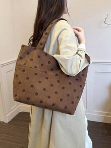 羅紋波點極簡風女款單肩包 小眾流行斜挎包 素色休閒通勤托特包 - 咖啡棕 - 查看 9