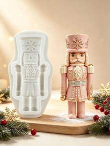 3D Nutcracker Soldier Silicone Mold, Christmas Fondant Cake Decorating Tool 1PC - Beige - View 2