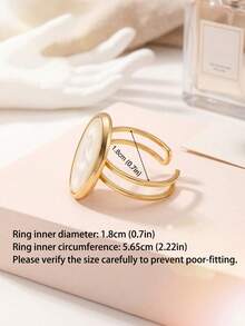 1pc Stainless Steel Gold Plated Vintage Oval Open Ring, Luxury Elegant Gold Finger Ring, Minimalist Accessory For Women - Gold - View 2