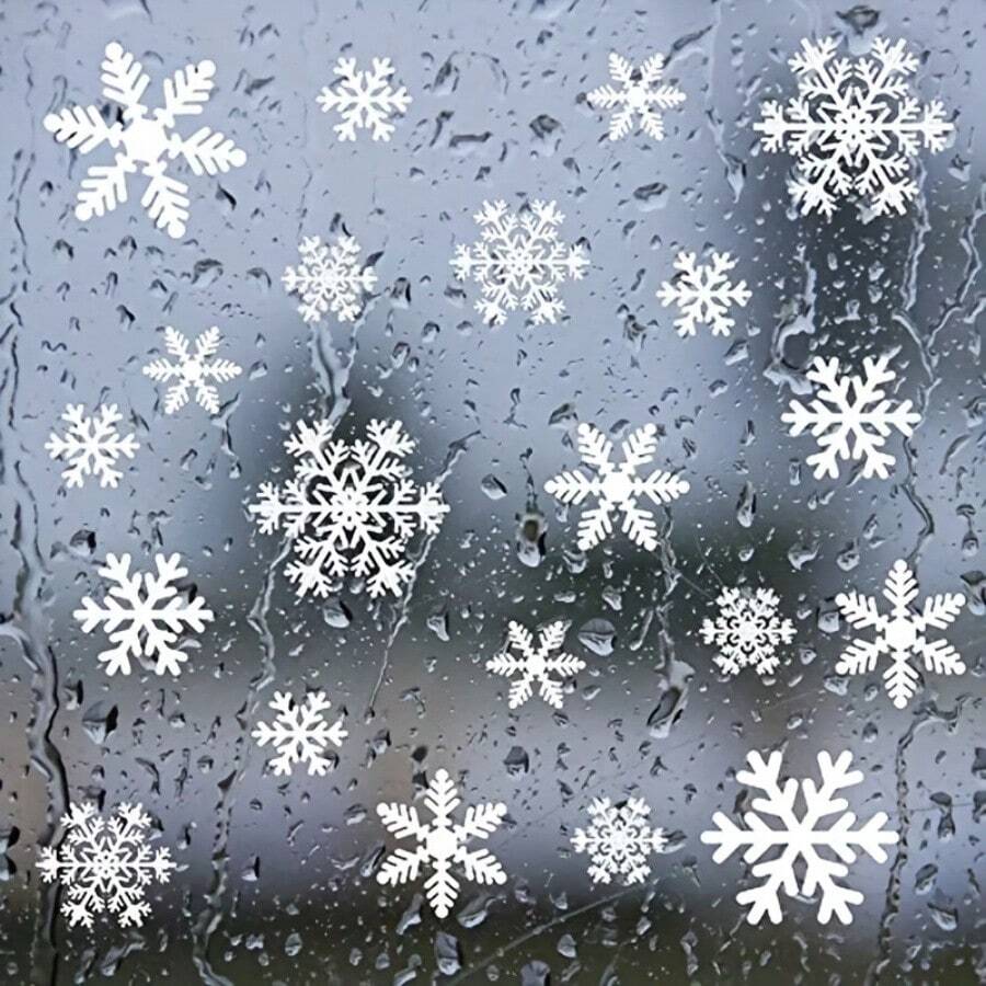 27pcs Snowflake Window Stickers, Including 4 Different Snowflake Patterns. These Removable Static Adhesion Stickers Are Ideal For New Year And Christmas Decorations, Perfectly Matching Windows Decorated With White Snowflake Patterns - Multicolor - View 1