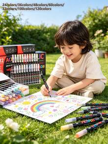 Direct Liquid Soft Tip Acrylic Marker Pens, Washable, Layerable, Vibrant Colors, 14cm Length, For Students, Children, Art Painting, DIY Creative Coloring, Birthday Gift, Greeting Card, Multi-Purpose Watercolor Pens - Multicolor - View 1