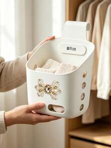 Cute Pearl Bow Hanging Storage Basket, Wall-Mounted Plastic Storage Box, Suitable For Shower, Dorm, Gym, Travel Accessories, Space-Saving Hanging Storage Bag, Suitable For Shower, Bedroom, RV Bathroom, Kitchen, Home Storage And Dressing Room, Lightweight And Durable Mesh Bag, Convenient For Storing Cosmetics, Towels, Small Items, Suitable For Christmas, Easter, Back To School, Dorm Storage - Multicolor - View 3
