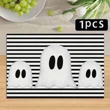 1/4/6pcs Halloween Series Black & White Striped Minimalist Ghost Pattern Printed Placemats, Heat-Resistant Table Mats For Home Kitchen, Table Protection, Kitchen Dining Table, Party Scene Decoration - Multicolor - View 13