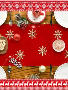 1pc,Reindeer,Snowflake Element Design,Christmas Decoration,Christmas Table Runner,Christmas Tablecloth,Christmas Long Tablecloth,Faux Linen Polyester Fiber Material,Gift,Protective Cover,Rectangular Tablecloth,Washable,Suitable For Home Dinner,Coffee Table,Kitchen And Dining Room Decor,Dining Table Decoration Party And Scene Decor,Home Decor,Outdoor Patio Table Runner Decor,Entryway Decor,Fireplace Cloth Decor - Red - View 8