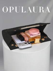 OpulAura 歐美女款時尚閃亮水鑽晚宴包，亮片奢華高端鑽石晚宴手拿包，靜奢風手拿包，適合舞會、派對、雞尾酒會、生日派對、禮服搭配，生日禮物，新娘手拿包 - 黑色 - 查看 4