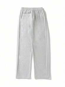 1 Đôi Quần Thể Thao Nam Dáng Rộng Casual, Thiết Kế Ống Rộng Màu Trơn Tối Giản, Cạp Dây Rút, Túi Lớn, Phù Hợp Mặc Hàng Ngày, Đi Bộ, Đi Làm, Đi Chơi, Quà Tặng Ngày Của Cha Tuyệt Vời - Màu Xám nhạt - Xem 5