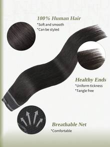 DNE HAIR V Part Clip In Hair Extension 100% Human Hair 1 Piece With 4 Clips NC# Natural Black Straight Real Human Hair For Women Easy To Style With Hair Curler And Straightener Invisible Suitable For Add Volume All Day Wear For All Hair Types&Fashion Lovers - Natural Black - View 2