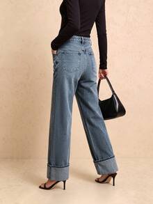 Women's Casual Cropped Tapered Leg Jeans With Classic Button Detail Design For Multi-Scenario Daily Wear - Dark Wash - View 5