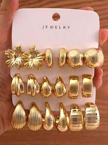 6/18PCS Fashion Elegant Personalized Elegant Floral Geometric Multi-Element Gold Earring Set, Women's Fashion Earring Set - Gold - View 1