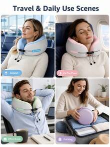 Ergonomic U-Shaped Neck Pillow With Storage Bag, Memory Foam Travel & Office Support Pillow, Removable & Washable Cover, Lightweight Portable Neck Pillow, Suitable For Airplane, Car, Bed, Compressible Fit Design (No Power Required) - Multicolor - View 6