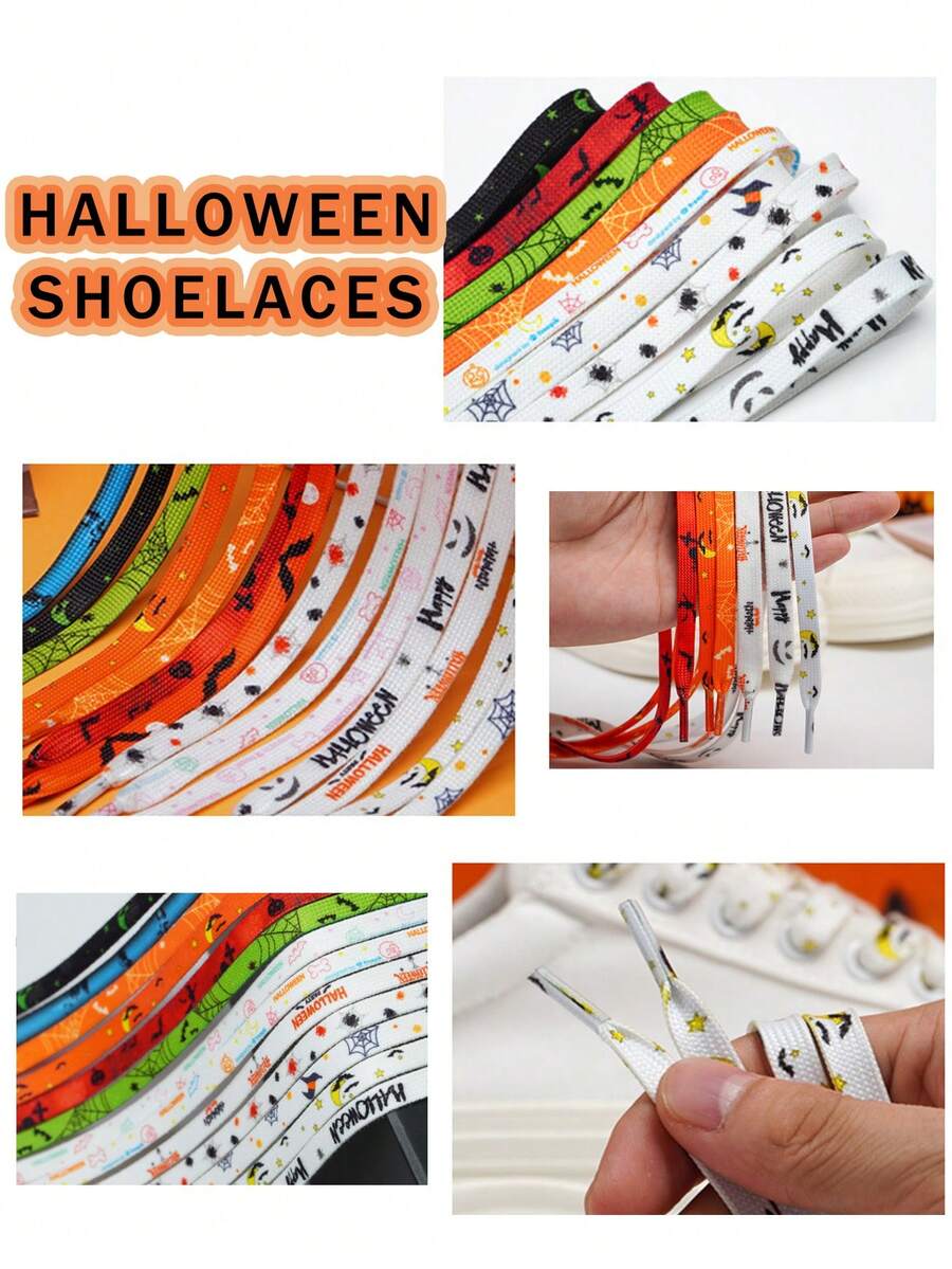 Halloween Personalized Sports Sneakers Decorative Shoelaces, Fashion Halloween Decorative Shoe Accessories Polyester Woven Flat Shoelaces. - Multicolor - View 1
