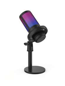 1pc USB Plug RGB Gaming Condenser Microphone, Plug And Play Computer Microphone With Noise Reduction, One-Key Mute, Echo Volume Control, Rotary Gain Knob, Suitable For Live Streaming, Podcasting, Video Gaming Voice - Black - View 13