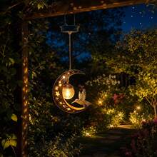 1pc Solar Hanging Lantern, Crescent Moon & Hummingbird Design Warm White LED Light, Waterproof Metal Hanging Lamp, Suitable For Garden, Patio, Yard, Halloween, Christmas Holiday Decoration - Hummingbird Lantern - View 6