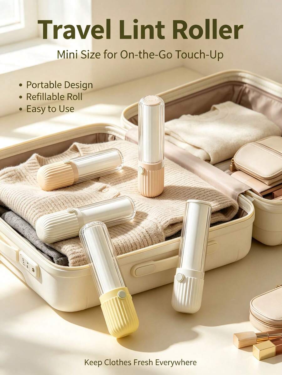 5pcs/1pc Mini Lint Roller With Dust Cover & Replaceable Core, Extra Sticky Portable Lint Remover For Clothes Pet Hair, Compact Travel Cleaner For Home Office Daily Use - New Model - View 1