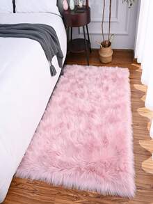 1pc Pink Faux Fur Living Room Decor Rug, Fluffy Machine Washable Small Carpet, Suitable For Bedroom, Living Room, Game Room, Luxury Room Decoration, White Rectangular Fur Rug, Vanity Mat, Home Decor Minimalist Ins Style Decorative Carpet, All Season Use - Pink - View 3