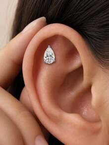 AnlaScheer 1 đôi bông tai đinh moissanite hình giọt nước sang trọng mặt phẳng, bạc sterling 925 đính đá pave ít gây dị ứng, dùng xỏ sụn helix conch, nhiều kích cỡ - Bạc - Xem 4