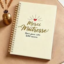 DANPERJI 1本 A5 優雅法式「Merci Maitresse」螺旋筆記本，金色米色設計配愛心裝飾，教師感謝禮物，開學季、大學與辦公室文具 - Merci Maitresse - 查看 1