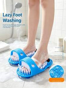 1 Pair DoubleBlue Foot Scrubbing Massage Slippers, Plastic Non-Slip Suction Cup Shower Foot Cleaner With Soft Bristles, Dead Skin Remover Foot Massager, Suitable For Bathroom Home Use And Housewarming Gift - Multicolor - View 2