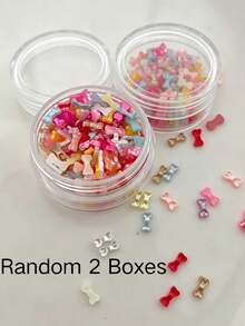 1 kotak/2 kotak Acak Berbagai Macam Aksesori Seni Kuku Pita Mini Warna-warni Suasana Natal, Palet Warna Macaron, Hiasan Kecil 3D, Bagian Bawah Datar Mudah Dipasang, Cocok untuk Gaya Manis dan Enerjik Bertema Natal DIY Seni Kuku - MultiWarna - View 5