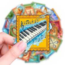 50pcs Vintage Postage Stamp Style Ocean Music Doodle Stationery PET Stickers, Suitable For Party Decoration, Business, Handmade DIY And Reward Charts, Reward Doodle Stickers - Multicolor - View 1