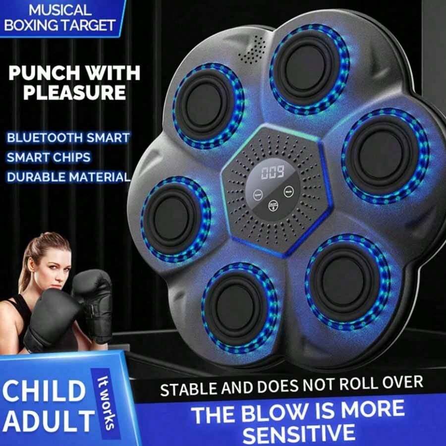 Upgraded Smart Music Boxing Machine With Colorful Lights, Comes With Gloves - Electronic Boxing Trainer With Buttons, Wall-Mounted, Music System, USB/Battery Powered, Adjustable Speed, LCD Display And Real-Time Feedback, Suitable For Home Gym, Indoor/Outdoor Fitness Equipment, Suitable For All Skill Levels (Black/Blue) - Ideal Gift For Fitness Enthusiasts