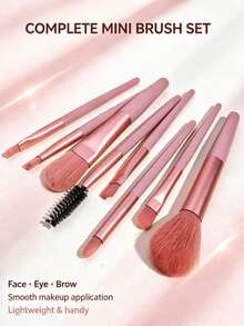 Pink Mini 8pcs Makeup Brush Set Travel Portable Face Eye Makeup Brushes For Beginners - Multicolor - View 10