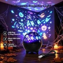 1PC Halloween Jack O Lantern LED Projector Night Light, Multicolor Light, Ghost, Bat And Star Pattern Projection, USB Powered Plug And Play Table Lamp, Portable Holiday Decor Light For Bedroom, Living Room, Desk And Party - Halloween Style - View 12