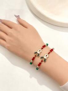 Christmas Beaded Charm Bracelet For Women With Santa Claus, Snowman, Reindeer, Bell, Wreath And Christmas Tree Design, Red And Green Holiday Jewelry - Multicolor - View 14